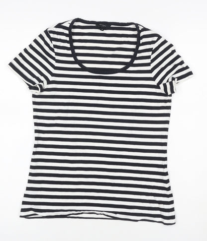 Hobbs Women’s Black White Striped Jersey T-Shirt Size S