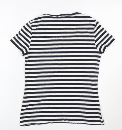 Hobbs Women’s Black White Striped Jersey T-Shirt Size S
