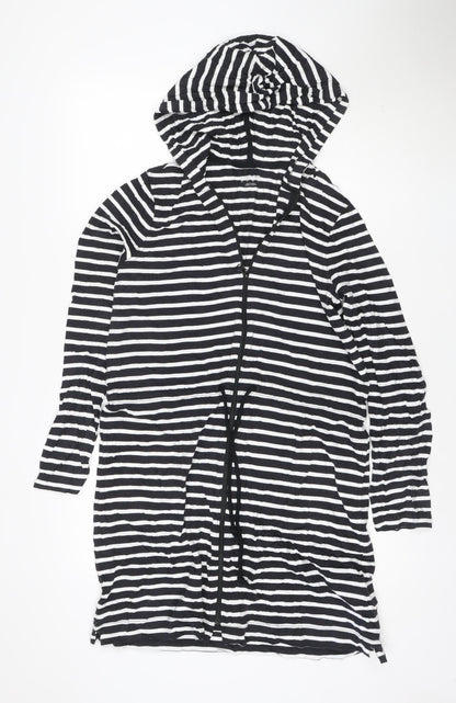 Lands' End Women's Black Striped Cotton Hooded T-Shirt Dress S