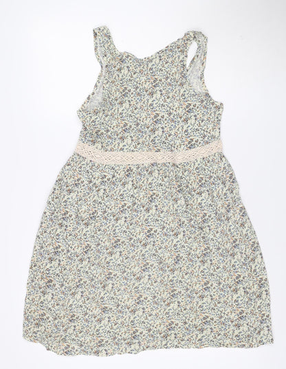 H&M Women's Multicoloured Floral A-Line Sleeveless Cotton Dress Size 8