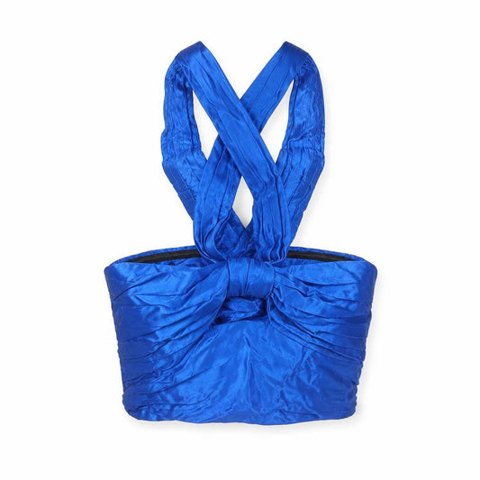 ZARA Women Blue Wrap Satin Sleeveless Bow Blouse Size S