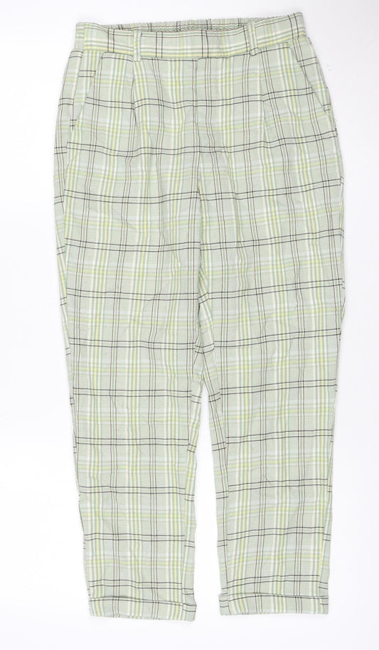 Stradivarius Women Green Check Tapered Jogger Trousers M