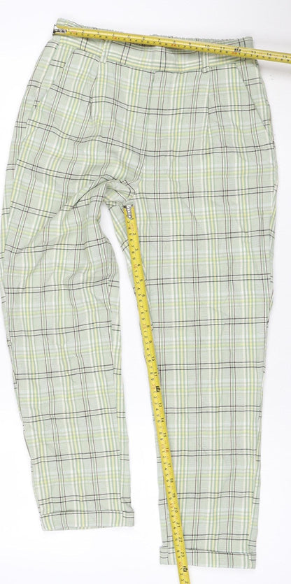 Stradivarius Women Green Check Tapered Jogger Trousers M