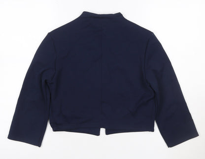 Quiz Women's Navy Blue Cropped Suit Jacket Size 14 Polyester Blend