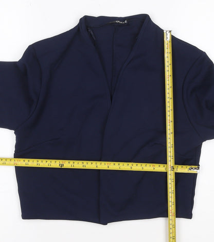 Quiz Women's Navy Blue Cropped Suit Jacket Size 14 Polyester Blend