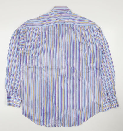Peter England Men's Blue Striped Long Sleeve Cotton Blend Shirt 16in Collar