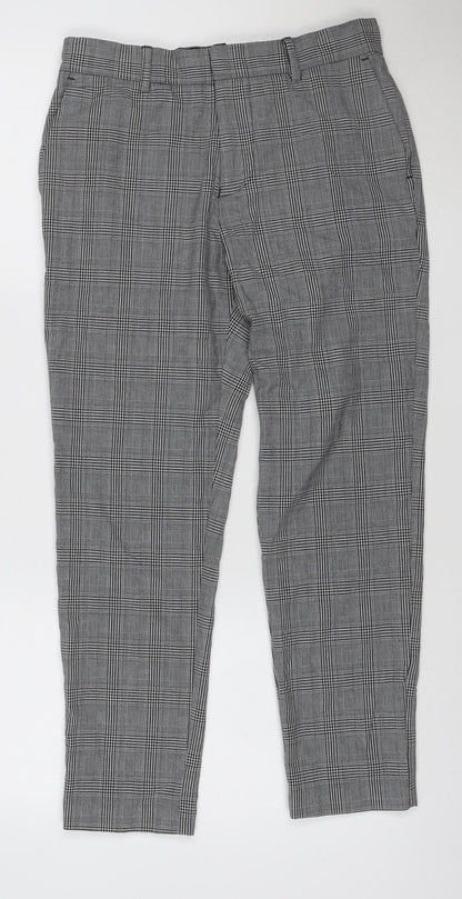 New Look Men's Grey Check Slim Fit Chino Trousers Size M 30R
