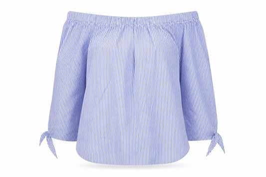 River Island Women Blue Striped Off Shoulder Blouse Size 12