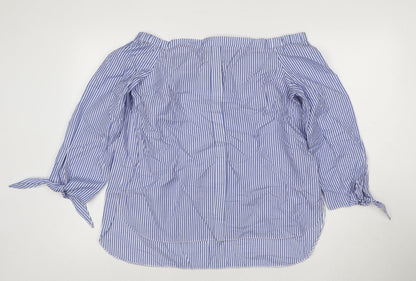 River Island Women Blue Striped Off Shoulder Blouse Size 12