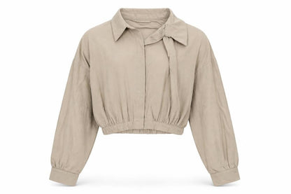 Pull&Bear Women’s Beige Cropped Collared Blouse XS Linen Blend