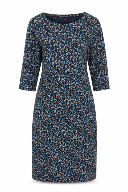 Seasalt Cornwall Women Blue Floral A-Line Petite Organic Cotton Dress UK 10