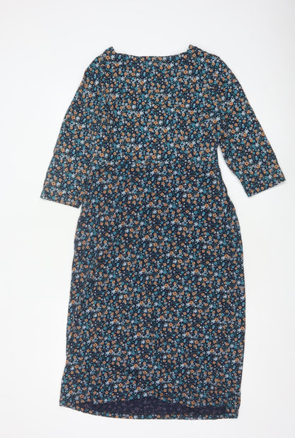 Seasalt Cornwall Women Blue Floral A-Line Petite Organic Cotton Dress UK 10