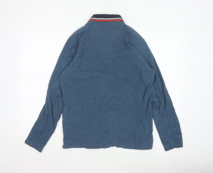 Jack & Jones Men Blue Long Sleeve Cotton Polo Shirt Size L