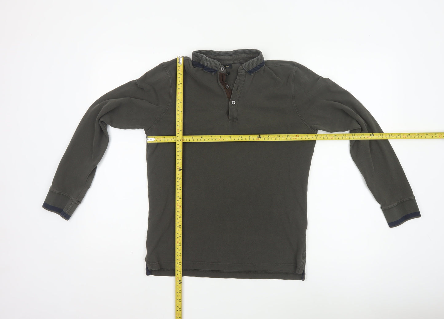 Massimo Dutti Men's Green Long Sleeve Cotton Polo Shirt Size M