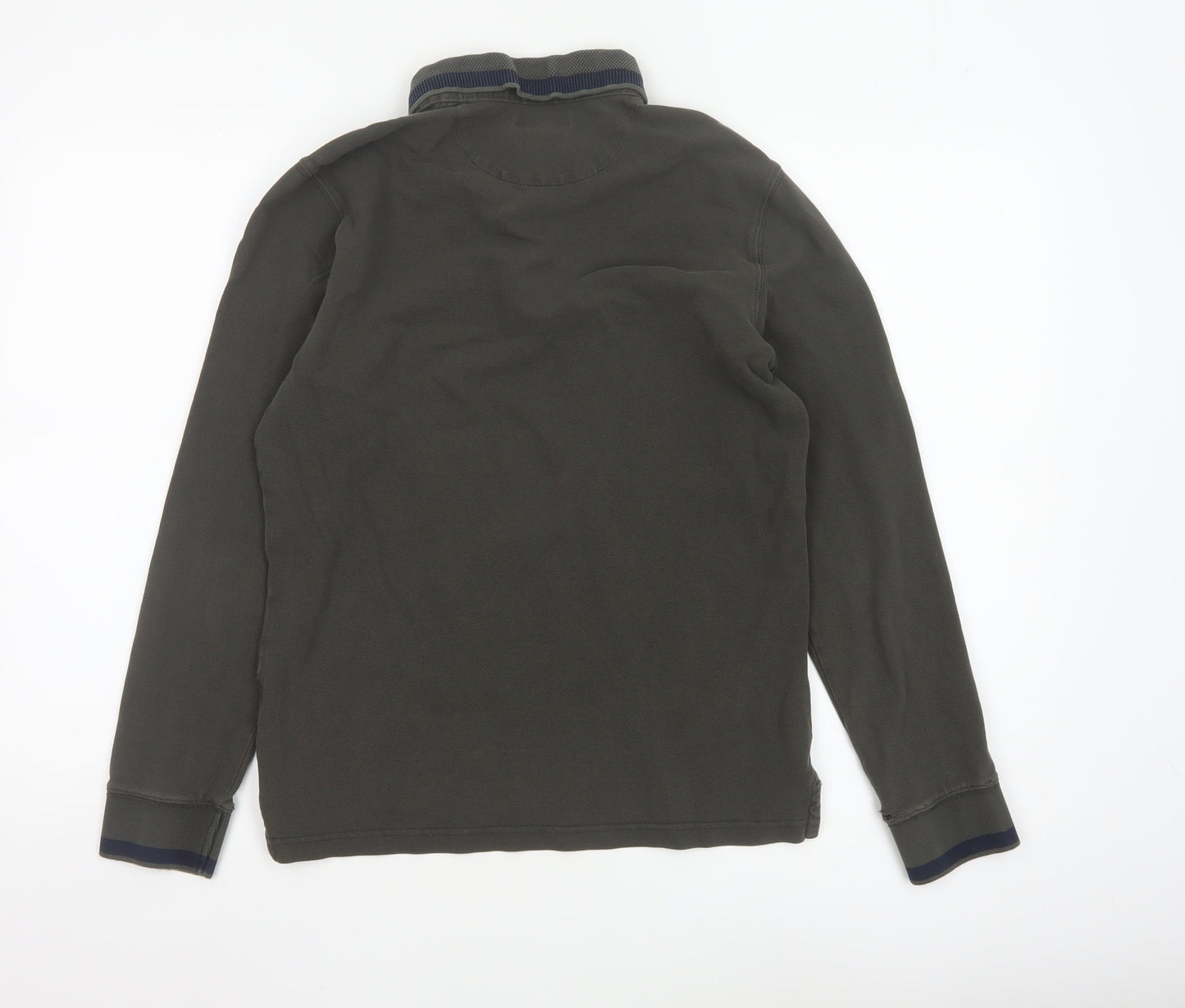 Massimo Dutti Men's Green Long Sleeve Cotton Polo Shirt Size M