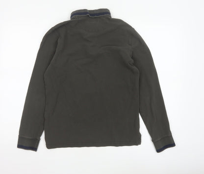 Massimo Dutti Men's Green Long Sleeve Cotton Polo Shirt Size M