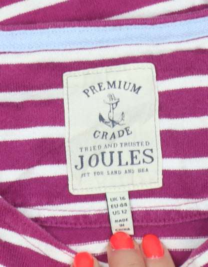 Joules Women’s Pink Striped Long Sleeve Cotton T-Shirt Size 16
