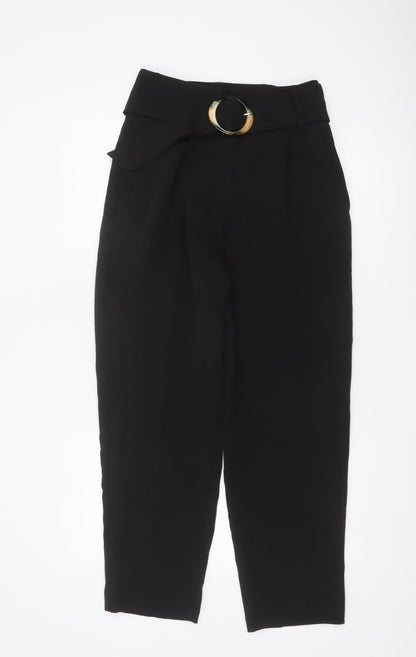 NA-KD Women's Black Paperbag Trousers Size 8 Belted High Waist