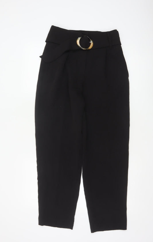 NA-KD Women's Black Paperbag Trousers Size 8 Belted High Waist