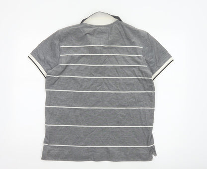 Hugo Boss Men's Grey Striped Regular Fit Pima Cotton Polo Shirt XL