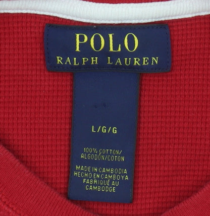 Polo Ralph Lauren Men Red Cotton Long Sleeve Crew Neck Top L