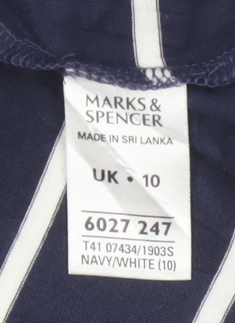 Marks and Spencer Women’s Blue White Striped Cotton T-Shirt UK 10