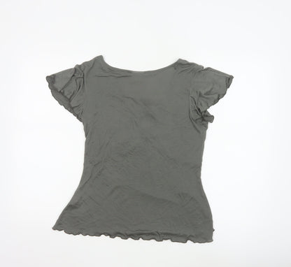 Next Women Grey V-Neck Beaded Tie Tunic Blouse Size 14