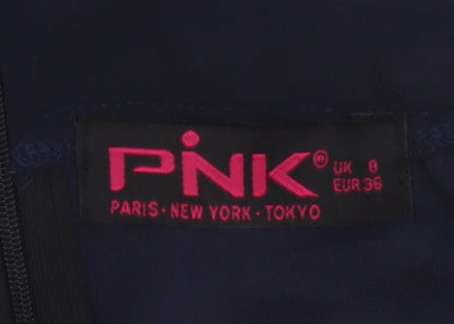 PNK Women Navy Blue Tapered Trousers UK 8 Polyester Blend Workwear