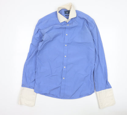 Moss 1851 Men's Blue Tailored Fit Button-Up Shirt Size 16.5 Long Sleeve