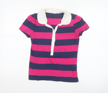 Topshop Women's Multicoloured Striped Cotton Polo Shirt Size 10