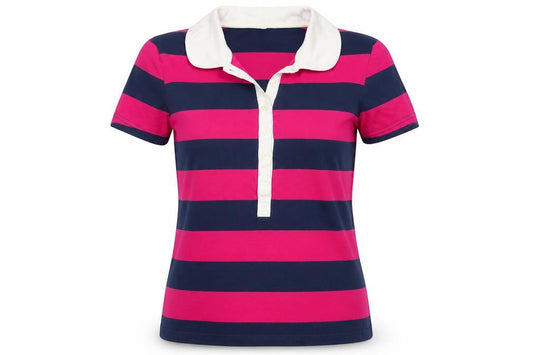 Topshop Women's Multicoloured Striped Cotton Polo Shirt Size 10