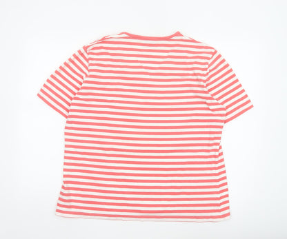 Tulchan Womens Pink Striped Cotton Stretch Short Sleeve T-Shirt 2XL