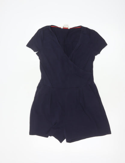 Boden Women's Navy Blue Short Sleeve Wrap Playsuit UK 8P Cotton Blend