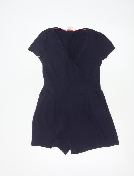 Boden Women's Navy Blue Short Sleeve Wrap Playsuit UK 8P Cotton Blend