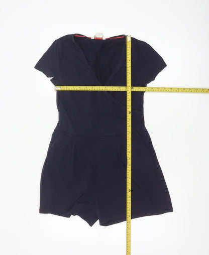 Boden Women's Navy Blue Short Sleeve Wrap Playsuit UK 8P Cotton Blend