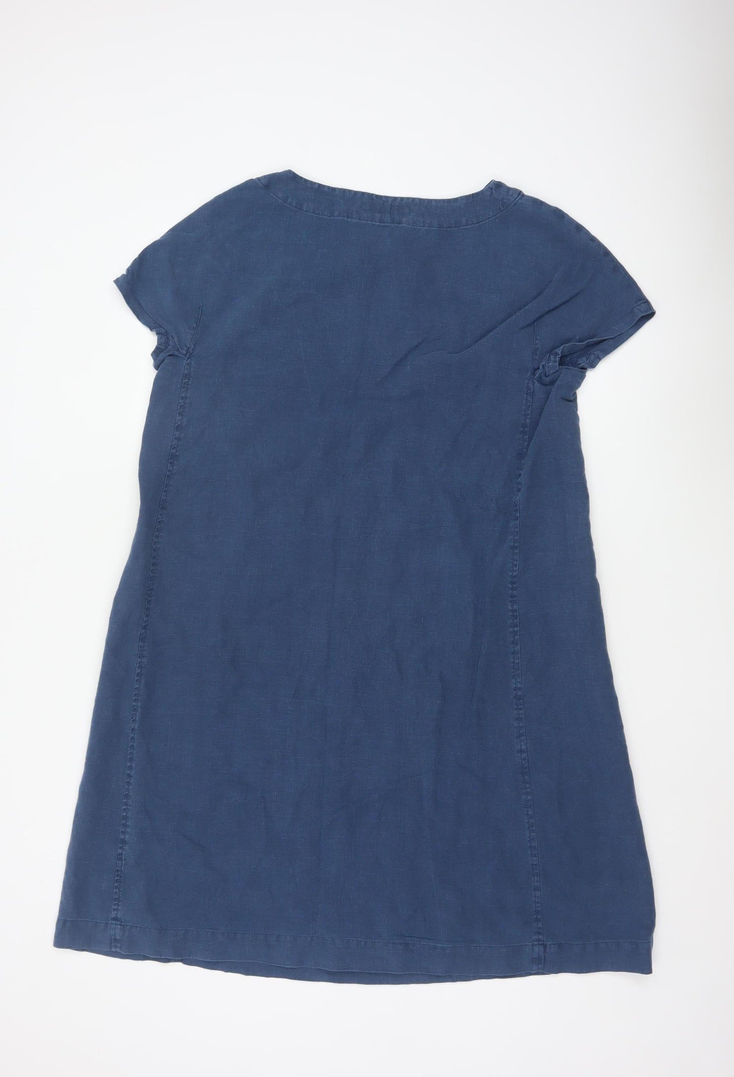 Seasalt Cornwall Women Blue Linen Shift Dress Size 14 Short Sleeve
