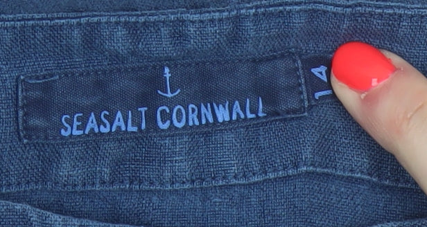 Seasalt Cornwall Women Blue Linen Shift Dress Size 14 Short Sleeve