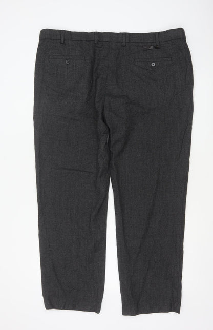 Marks and Spencer Men's Grey Wool Blend Regular Fit Trousers 44W 31L