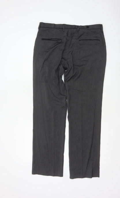 Next Men’s Grey Pinstripe Regular Fit Dress Trousers 34W M
