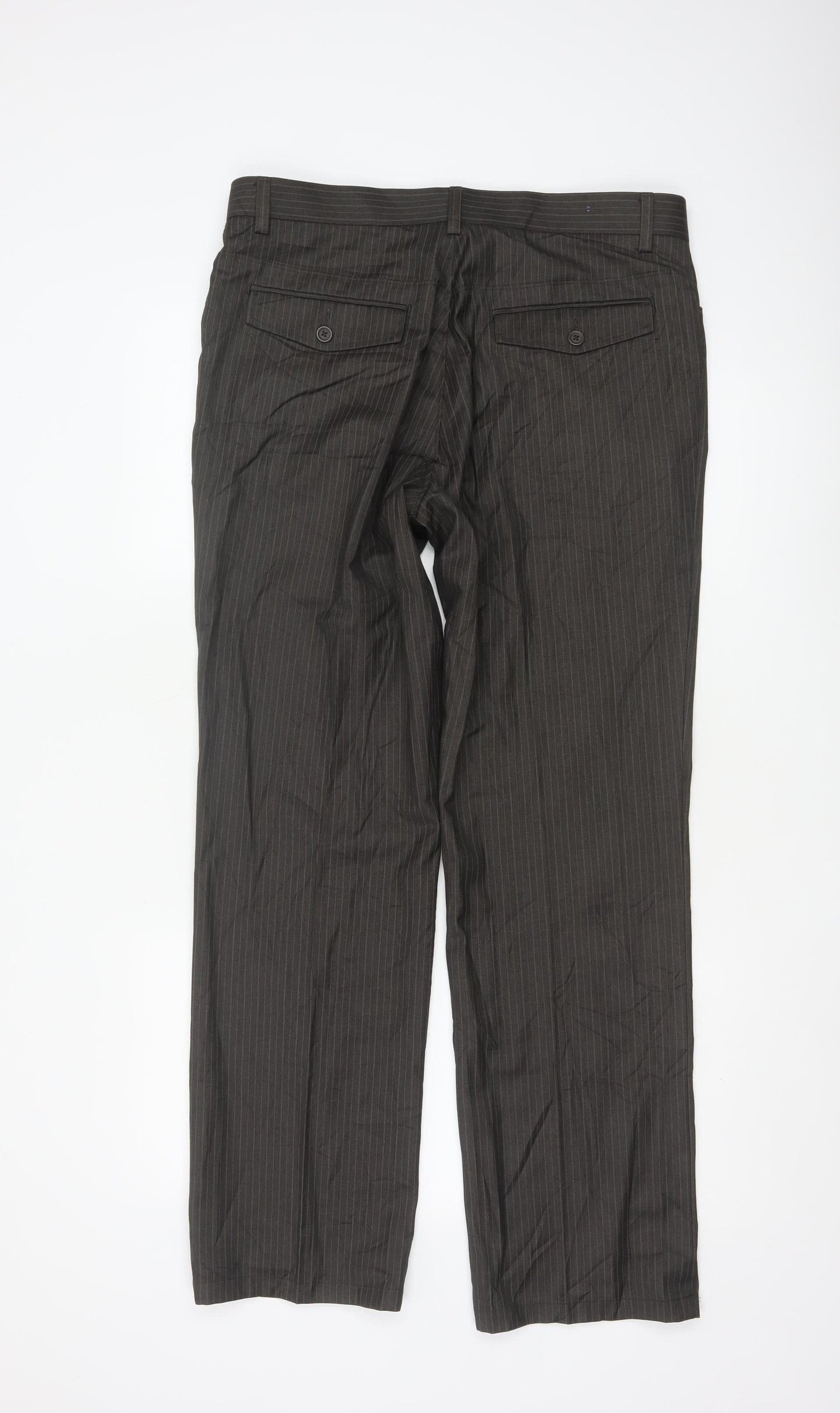 Next Men's Brown Pinstripe Regular Fit Dress Trousers 34R