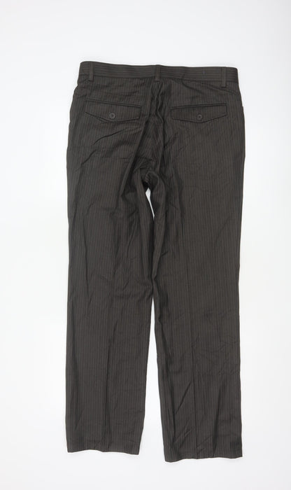 Next Men's Brown Pinstripe Regular Fit Dress Trousers 34R