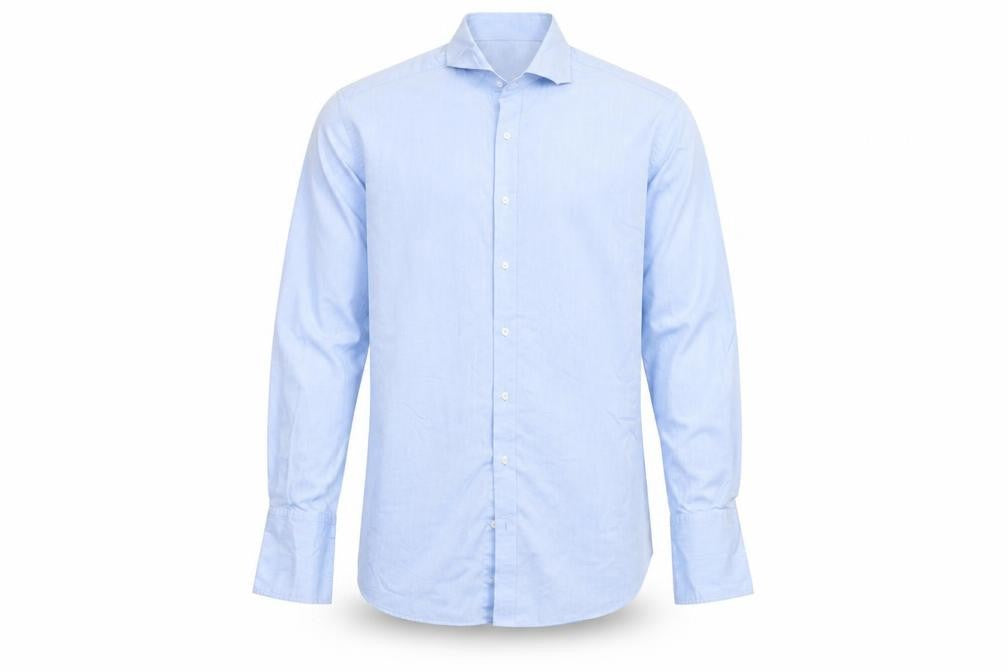 Front view of Thomas Nash Men's Blue 16.5in 42cm Pure Cotton Long Sleeve Dress Shirt