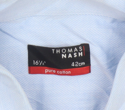 Thomas Nash Men's Blue 16.5in 42cm Pure Cotton Long Sleeve Dress Shirt