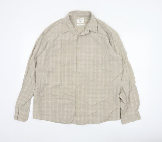 Bar Harbour Men's Beige Check Long Sleeve Button-Up Shirt L