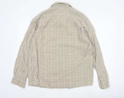 Bar Harbour Men's Beige Check Long Sleeve Button-Up Shirt L