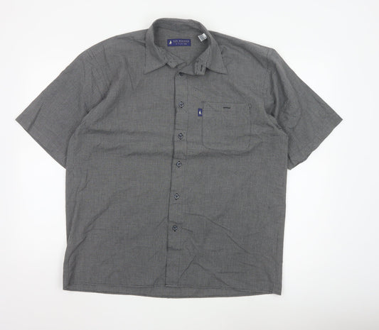 Bar Harbour by Double Two Men's Grey Check Short Sleeve Button-Up Shirt Size M