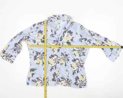 Marks and Spencer Women's Floral Blouse Blue Multi UK 18 Cotton 3/4 Sleeve