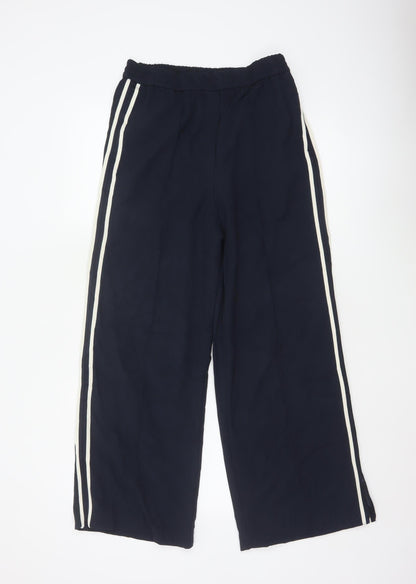 Marks and Spencer Womens Navy Wide-Leg Trousers Size 10 Long