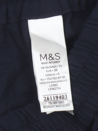 Marks and Spencer Womens Navy Wide-Leg Trousers Size 10 Long