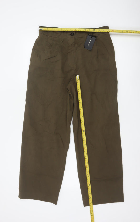 Massimo Dutti Women's Brown Cotton Stretch Straight Trousers Size 12